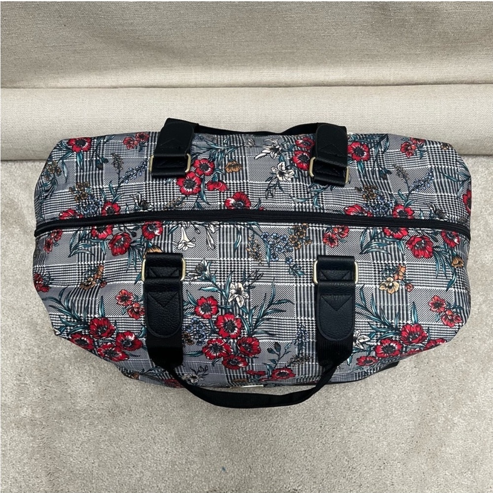 Madden Girl Floral Over Plaid Print Weekender Large Bag - Picture 6 of 8
